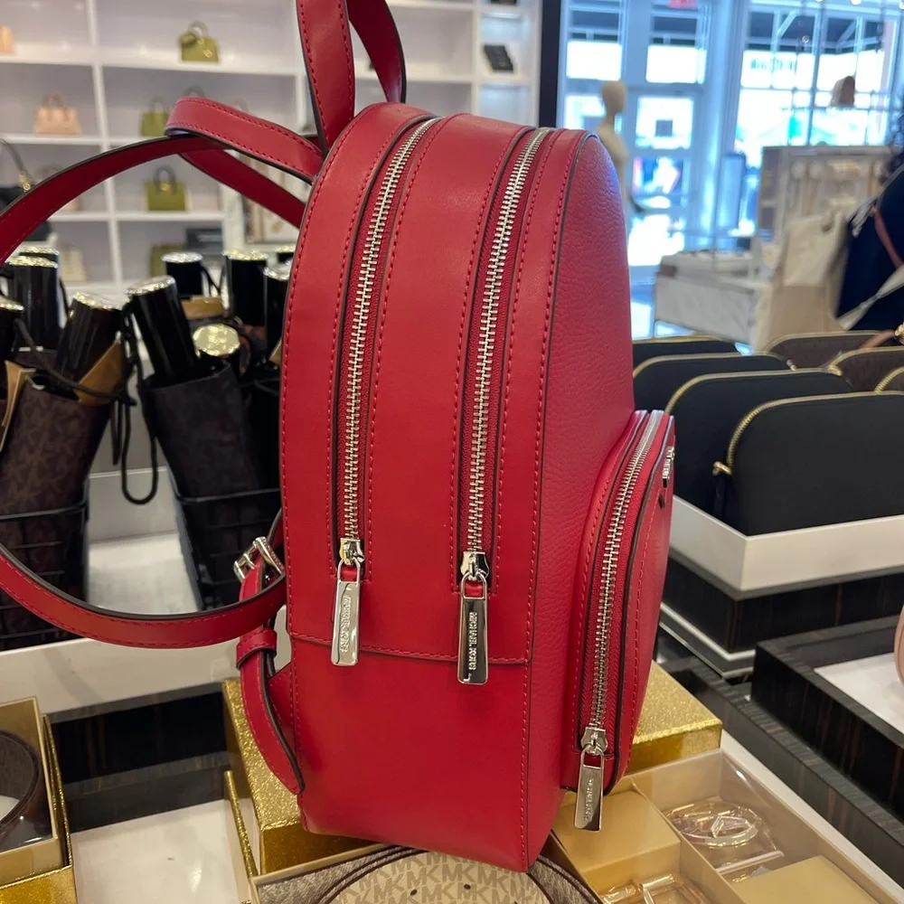MICHAEL KORS Jaycee Md Zip Pocket Pebbled Leather Backpack Dark Raspberry NWT